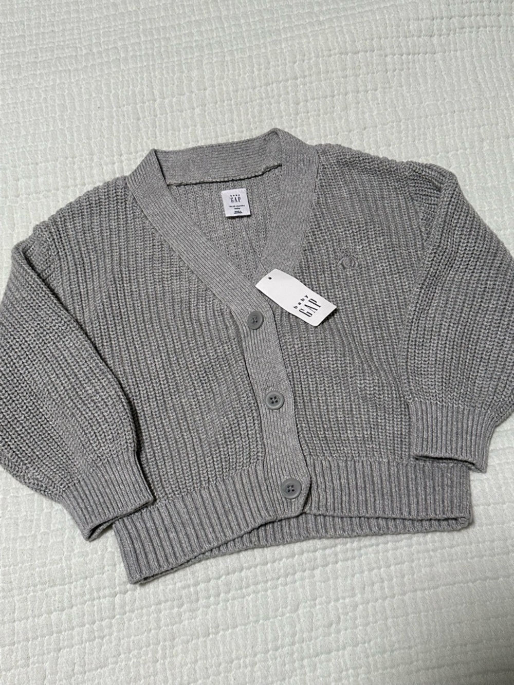 NWT baby GAP Light Gray Knit Cardigan With Buttons - 100% Cotton